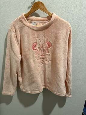 Disney 100 Womens Peachy Pink Fleece Minnie Mouse Long Sleeve Pajama L